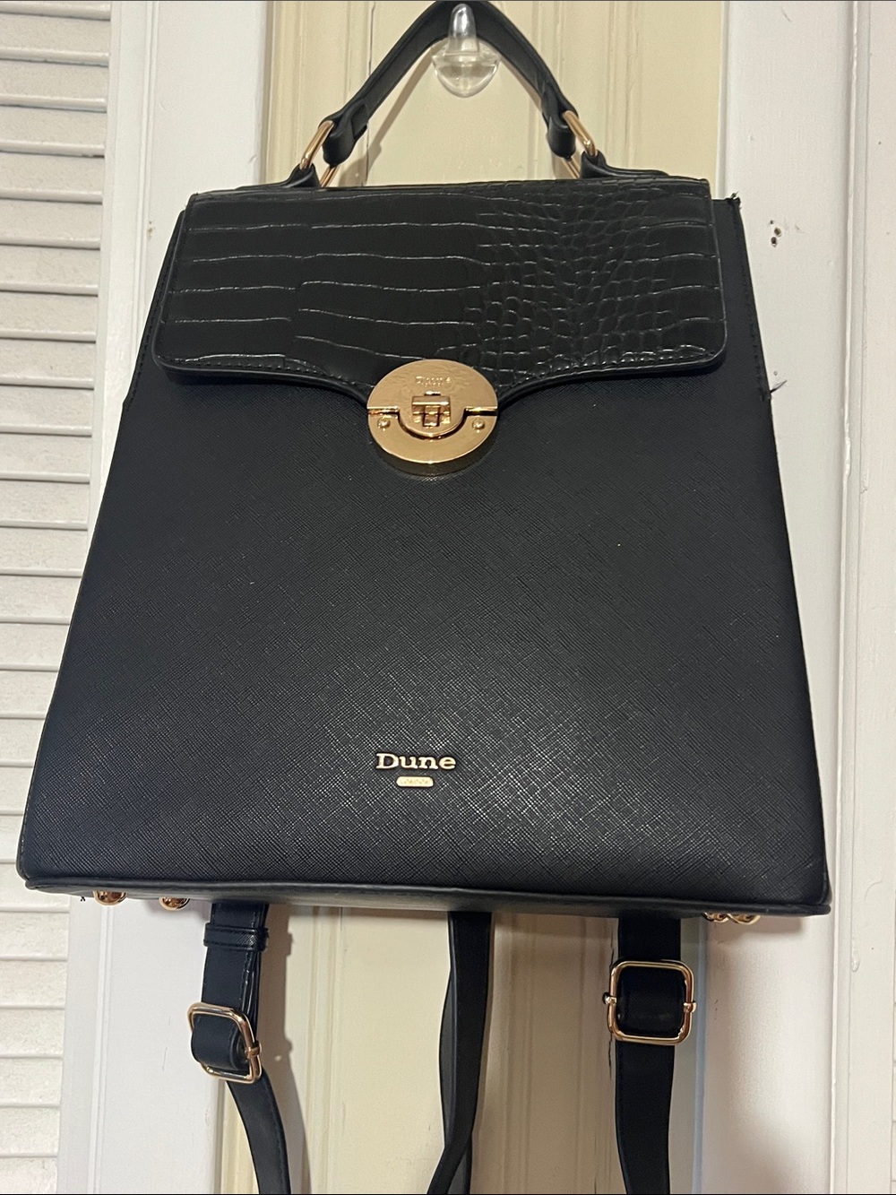 Dune London Black Leather Backpack with Gold Hardware